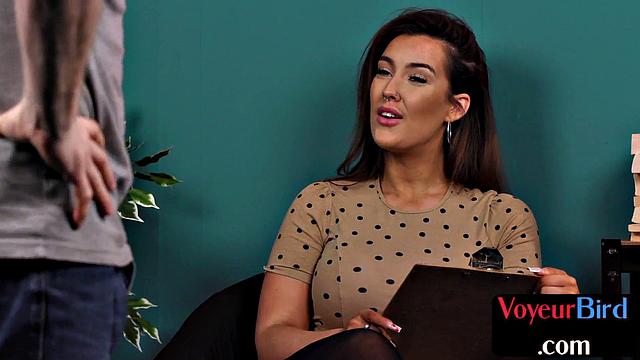 Voyeur office minx teasing interview