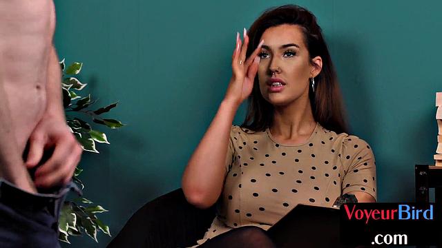 Voyeur office minx teasing interview