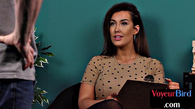 Voyeur office minx teasing interview