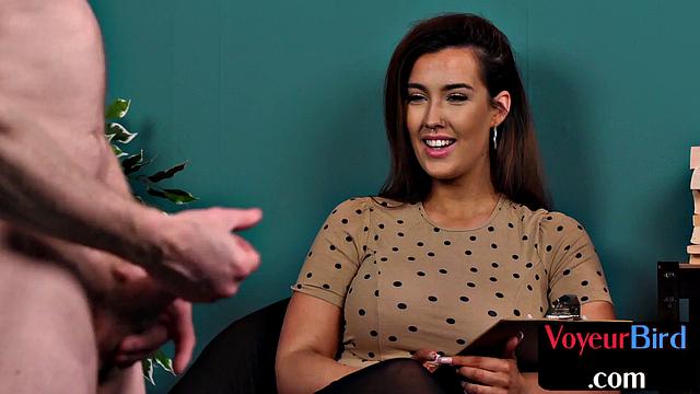 Voyeur office minx teasing interview