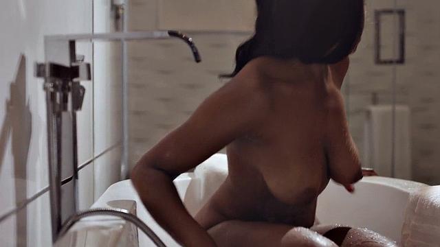 Big-titted choco white lesbians get kinky with scissoring and bathtub fun