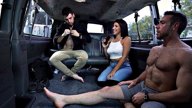 Real amateur with hairy ass fingered in public van outdoor