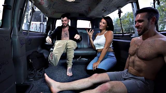Real amateur with hairy ass fingered in public van outdoor