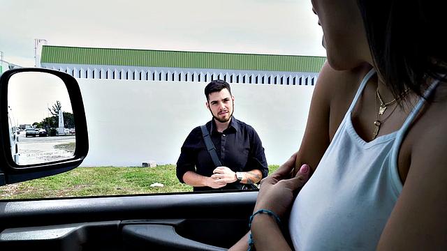 Real amateur with hairy ass fingered in public van outdoor