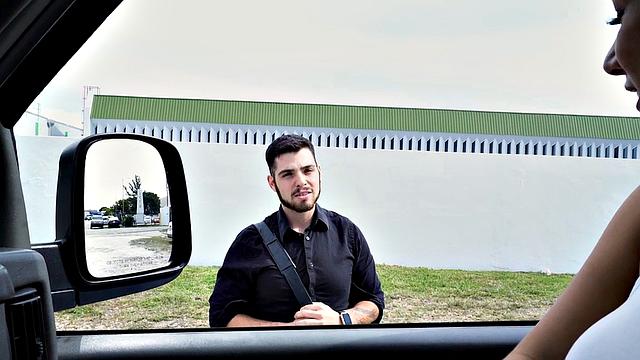 Real amateur with hairy ass fingered in public van outdoor