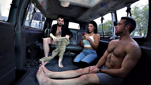 Real amateur with hairy ass fingered in public van outdoor