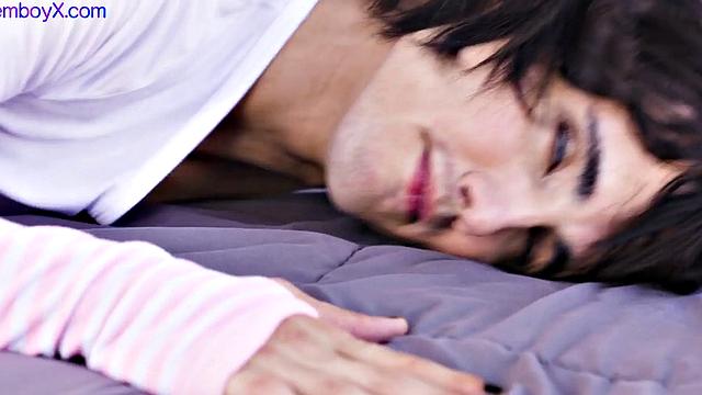 Upskirt college femboi nailed by inked stud