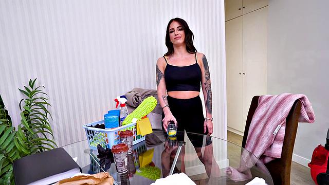 POV blowjob and titjob with big-titted Latina maid