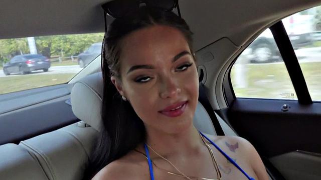 Closeup POV tattooed babe in bikini fucked in shaved pussy