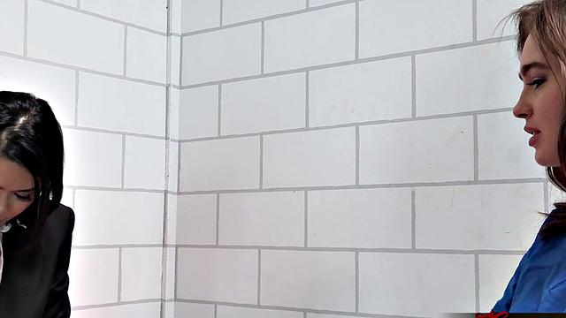 Brunette lesbians with brown hair get kinky with toys after a steamy kiss