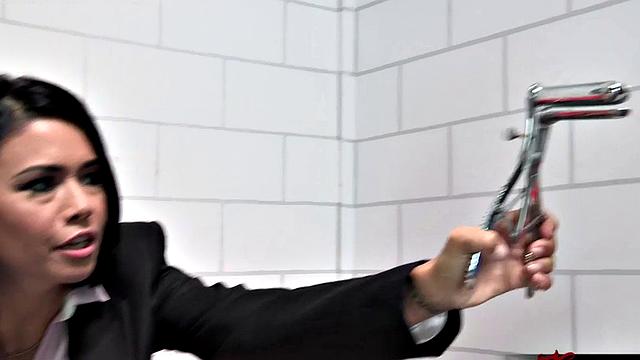 Brunette lesbians with brown hair get kinky with toys after a steamy kiss