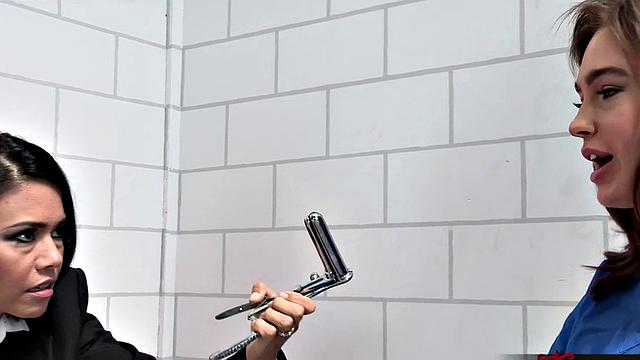 Brunette lesbians with brown hair get kinky with toys after a steamy kiss