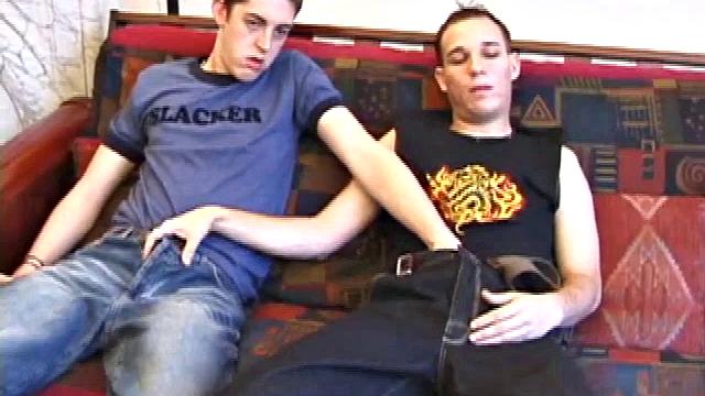 This is a short little scene, but it's pretty hot. KC and Tommy watch a porn video together, but KC is more interested in making out and sucking Tommy's cock. Watch as KC plays with his Prince Albert.