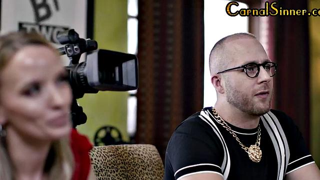 Stunning bisex babe cockriding in 3some after blowjob