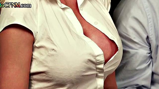 CFNM secretaries gag on boss cock after working