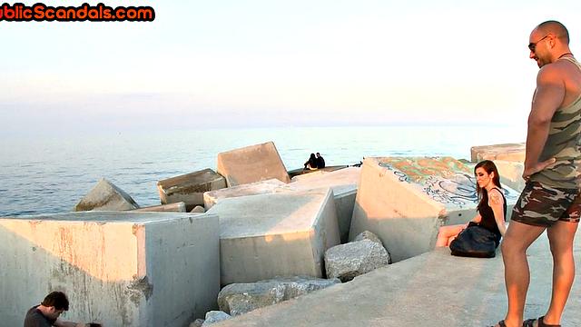 Scandalous slut mouth and pussybanged outdoor in front of voyeurs