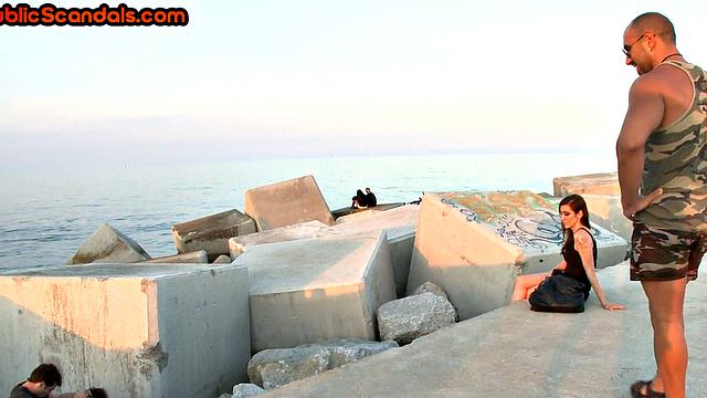 Scandalous slut mouth and pussybanged outdoor in front of voyeurs