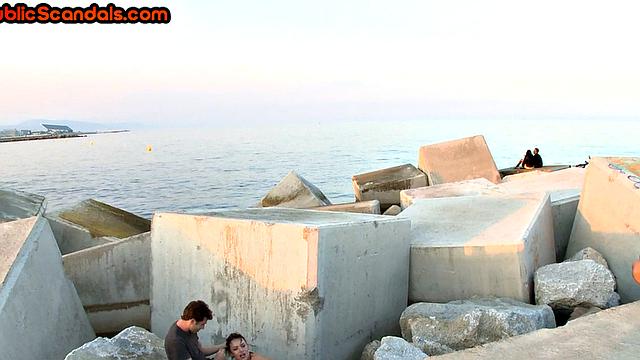 Scandalous slut mouth and pussybanged outdoor in front of voyeurs