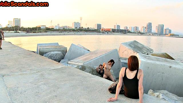 Scandalous slut mouth and pussybanged outdoor in front of voyeurs