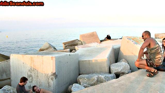 Scandalous slut mouth and pussybanged outdoor in front of voyeurs