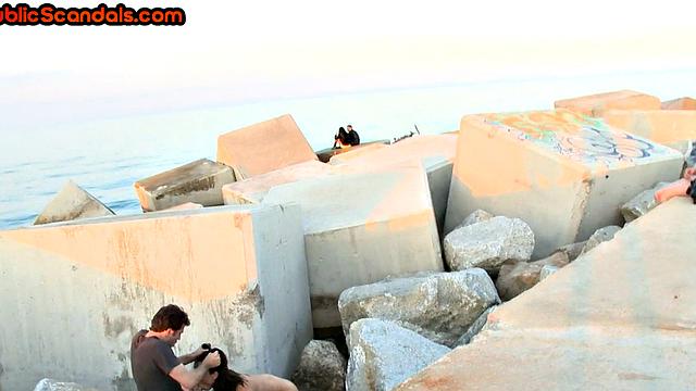 Scandalous slut mouth and pussybanged outdoor in front of voyeurs