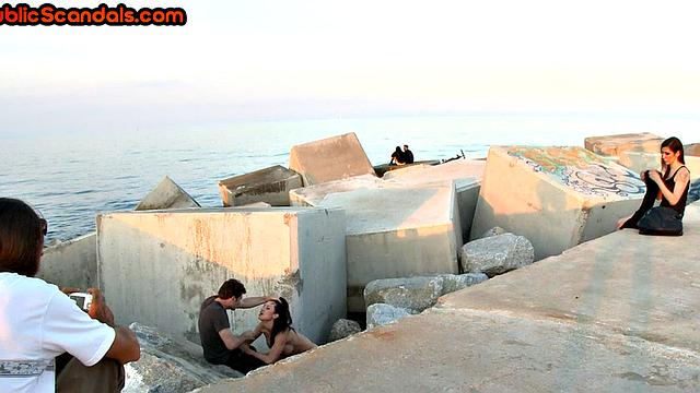 Scandalous slut mouth and pussybanged outdoor in front of voyeurs