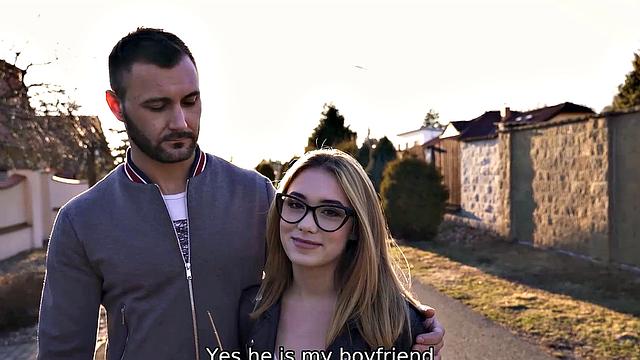 Naughty teen with glasses gives a driving lesson and gets fucked outdoors