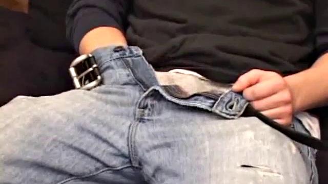 When Alex strips off all his clothes his big dick flops out and he immediately starts stroking it. An off-camera hand gives Alex a hand job and after sampling a few anal sex toys Alex releases a streaming cum load.