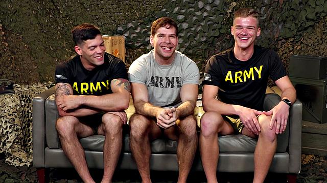 Army bottom rimmed and fucked in threesome