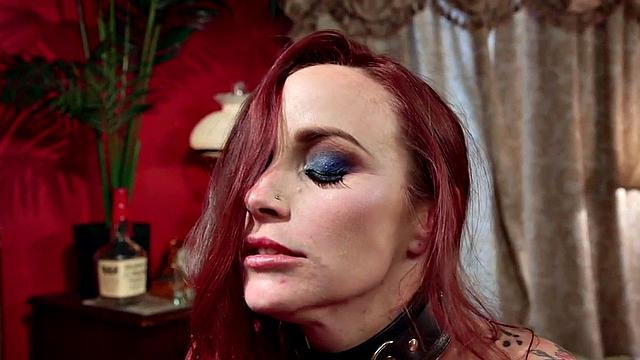 Whipping lezdom MILF fucks busty redhead with strapon