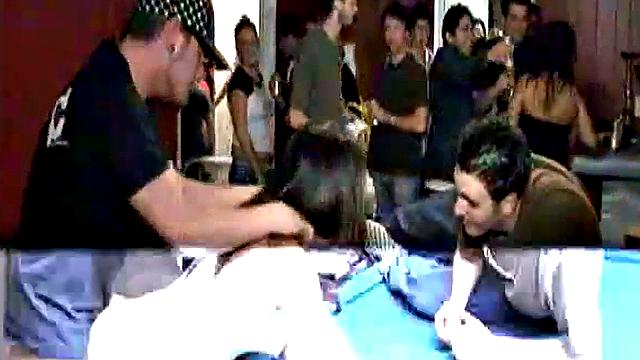 Petite coed fucked across pool table