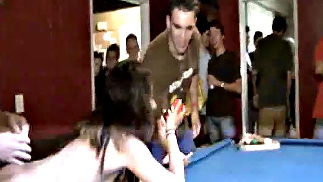 Petite coed fucked across pool table