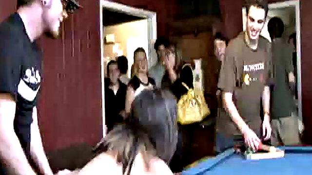 Petite coed fucked across pool table