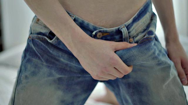 smooth slim twink jerking off big cock after teasing body