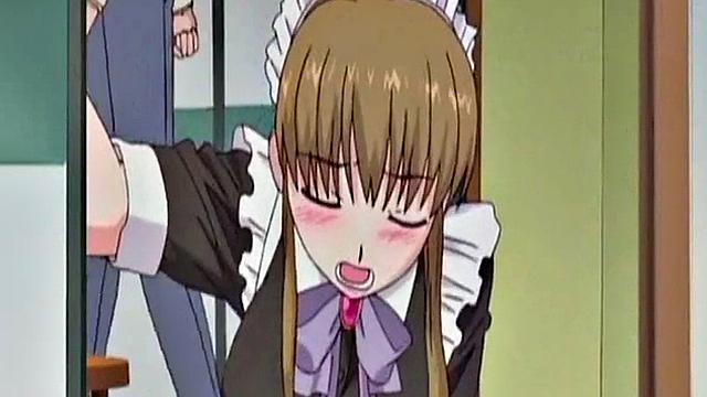 миниатюрная аниме-горничная дрочит, представляя босса