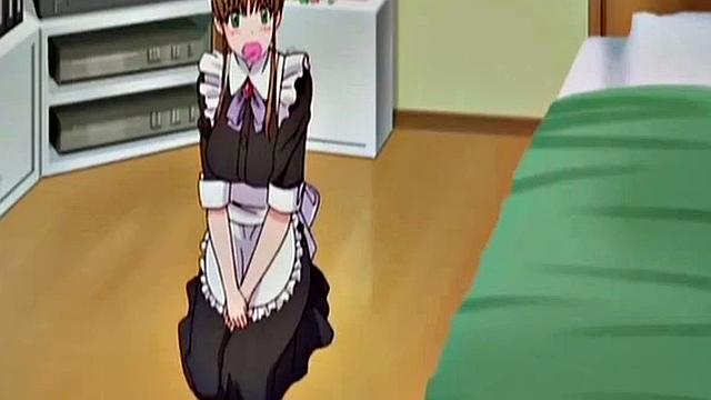 миниатюрная аниме-горничная дрочит, представляя босса
