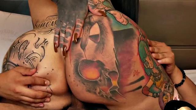 Booty alternative TS slut gets banged and analized by BF