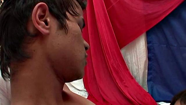 Young Latinos experimenting with new ways to turn each other on. The young men play with each other's cocks, try foot jobs and stroking two cocks at the same time.