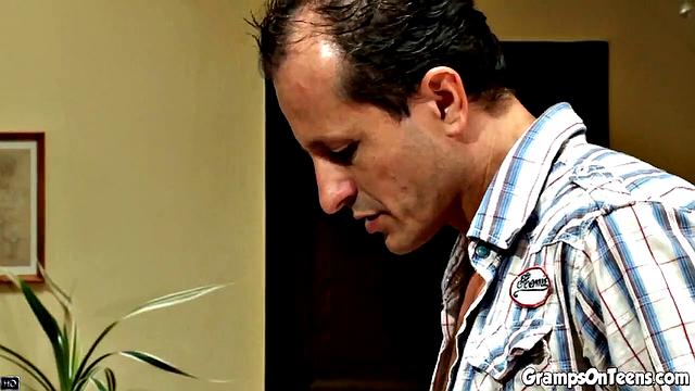 Stunning Teen Blowjob and Fucked by Matured Men