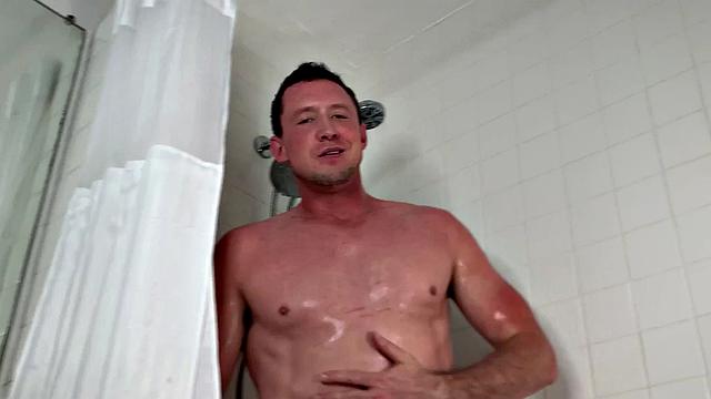 Hunky solo teasing himself in bath