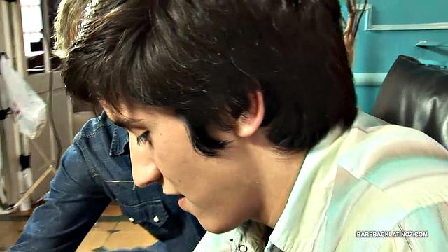 Young Latinos Dennis and Ismael are on the sofa fooling around and it isn't long before the clothes start stripping off. By the time the boys are naked, Dennis has his fingers in Ismael's ass and lips around his stiff dick.