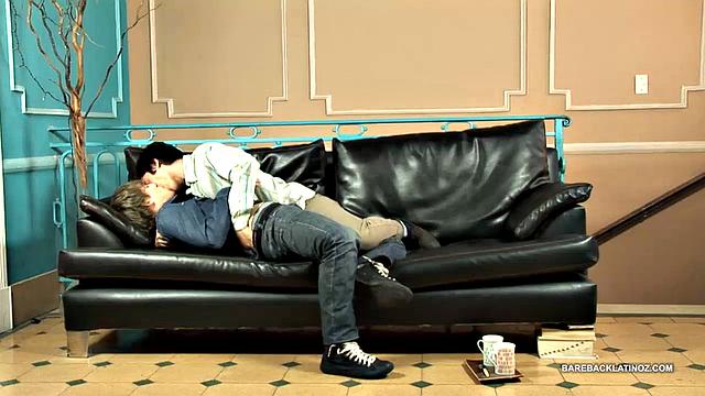 Young Latinos Dennis and Ismael are on the sofa fooling around and it isn't long before the clothes start stripping off. By the time the boys are naked, Dennis has his fingers in Ismael's ass and lips around his stiff dick.