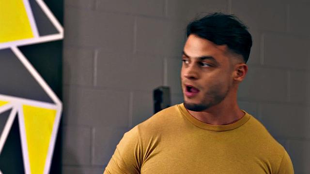 Athletic amateur barebacking in gym after workout