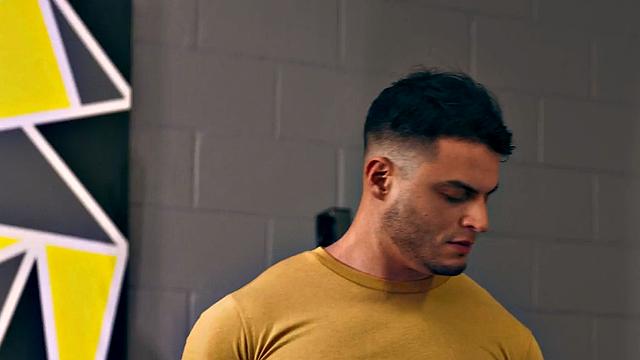 Athletic amateur barebacking in gym after workout