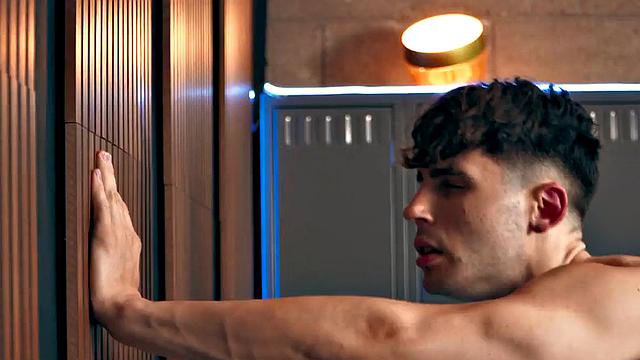 Athletic amateur barebacking in gym after workout