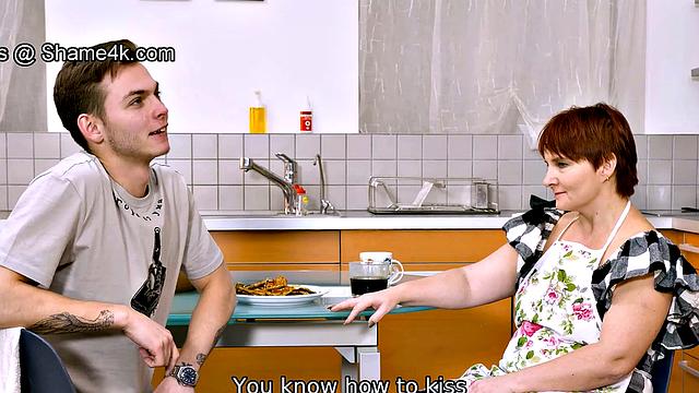 SHAME4K. Student is lucky to bang stepmoms best friend in the kitchen