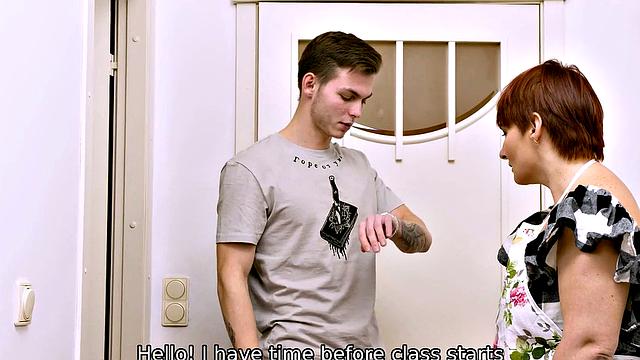 SHAME4K. Student is lucky to bang stepmoms best friend in the kitchen