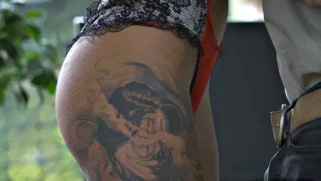 Blonde in lingerie enjoys a steamy one-on-one doggystyle with her reverse cowgirl and stockings-clad pussy