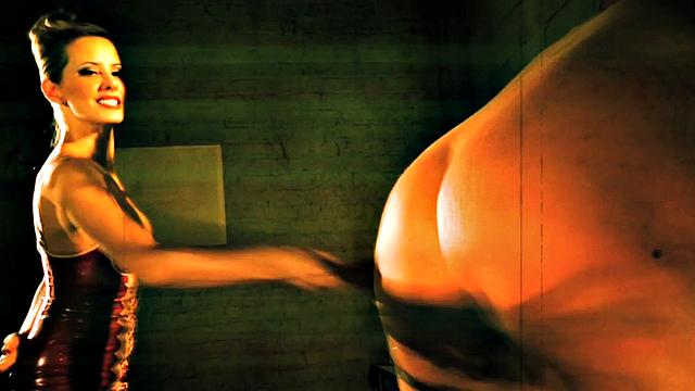 suspension bondage sub gets pussy toyed by domina