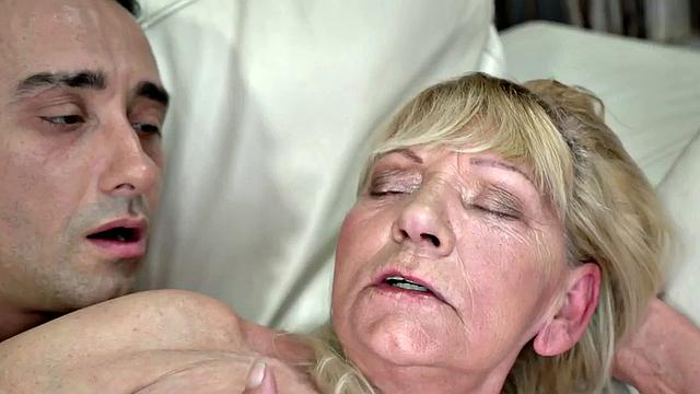 Plumper granny rides younger cock before doggystyle fuck